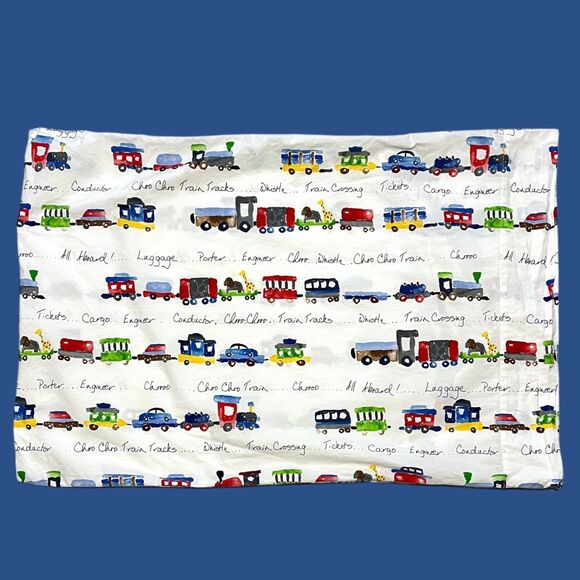 Pottery Barn Train Animals Pillow Case Standard Cover Kid Pillowcase Replacement - Picture 1 of 9